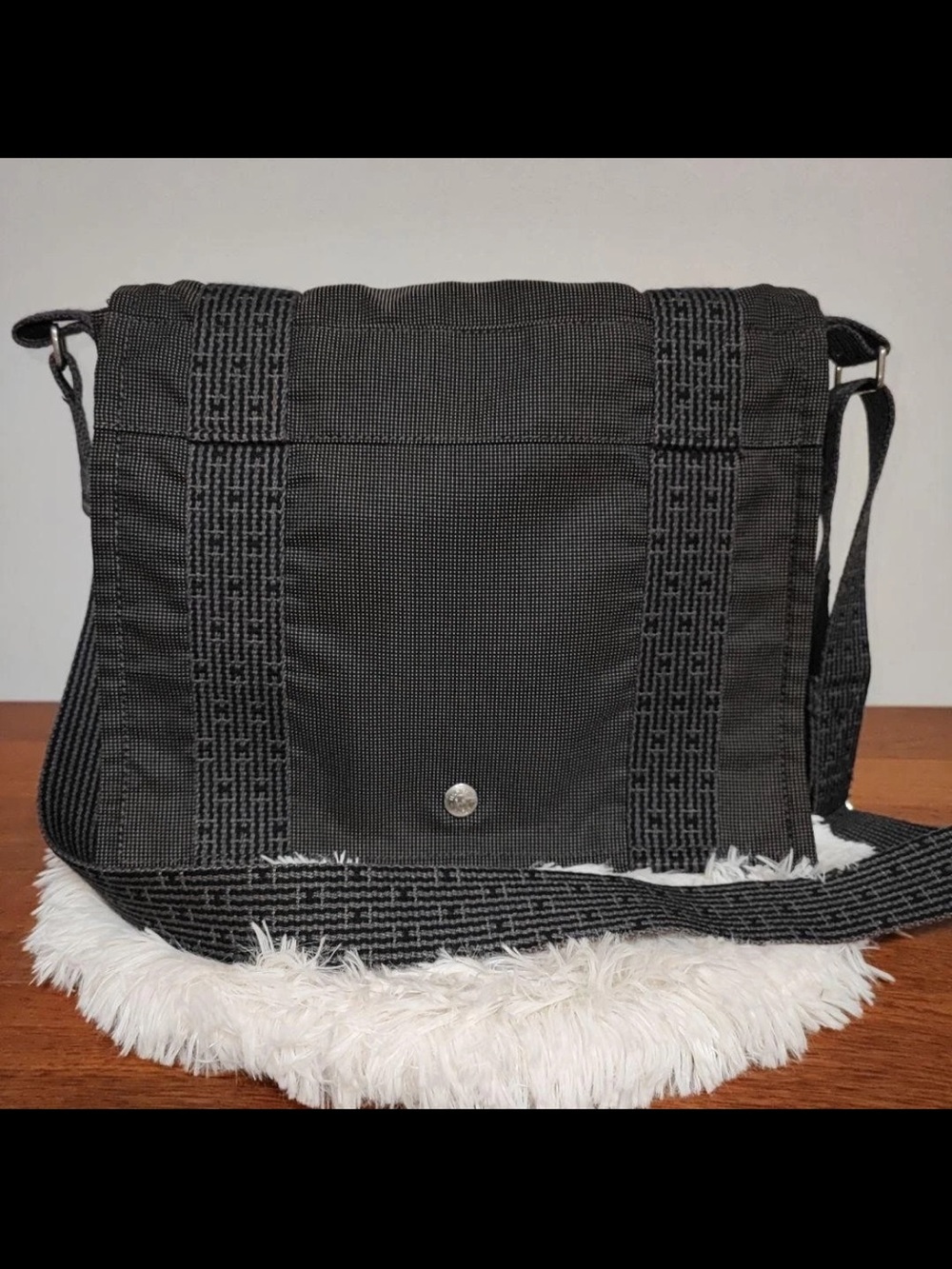 Hermes Black Nylon Messenger Bag with Signature Webbing